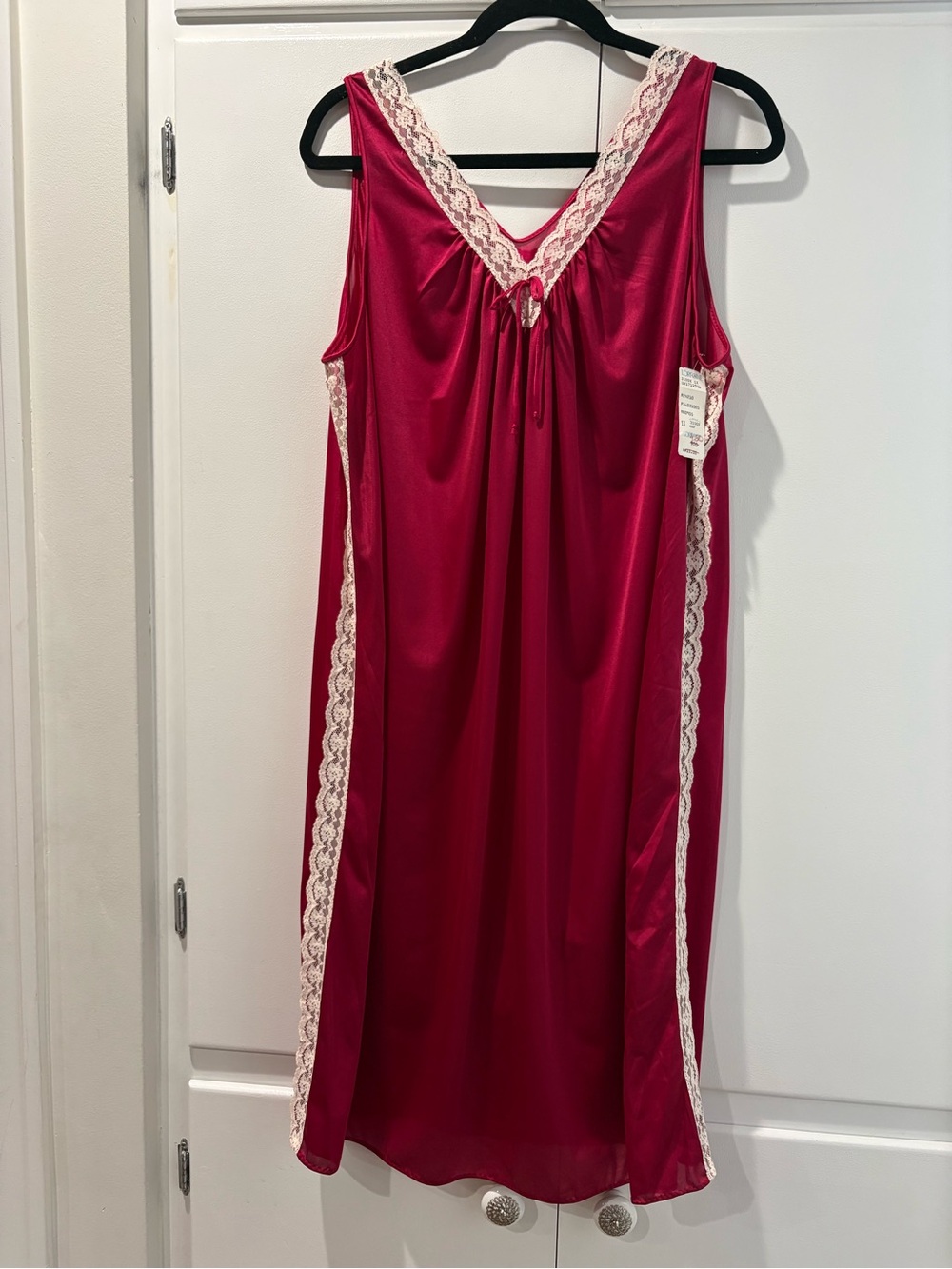 Vintage Lace-Trim Satin Chemise Nightgown - Red 1X